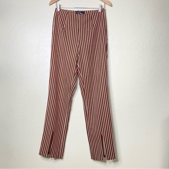 Lulus Never Too Late Striped Split Hem Pants Brown Cream  Size S Small - Picture 5 of 14